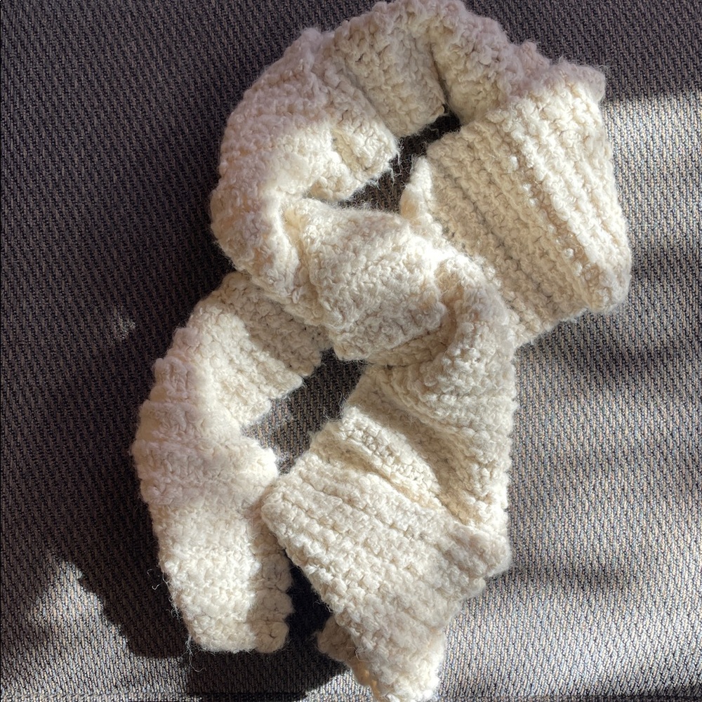 J Crew Handknit Chunky Soft Ivory Knit Cozy Long Winter Scarf